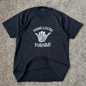 Vintage 90s Hawaii Hang Loose Surf Shaka Black Faded Tee